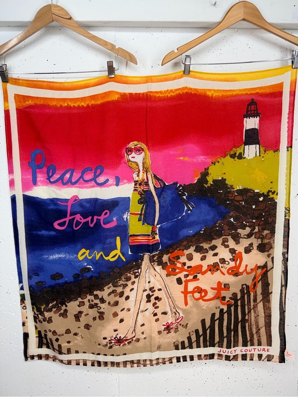 Juicy Couture Love And Sandy Feet Scarf 34 x 37”